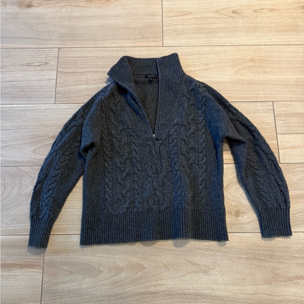 J.Crew Gray Cable Knit Half-Zip Sweater Super Soft Yarn - Picture 2 of 6